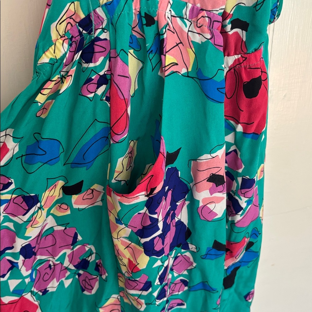 Yumi Kim Teal and Pink Floral Jumpsuit, 100% Silk, size M - Picture 5 of 10